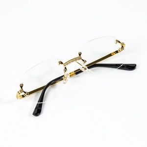 Mens Luxury Designer Clear Lens Hip Hop Retro Rectangular Gold Frame Glasses